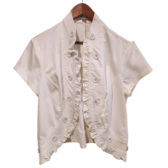 Jon Paul Richard Womens Ivory Short Sleeve Open Jacket Size Large Stretch - Picture 1 of 9